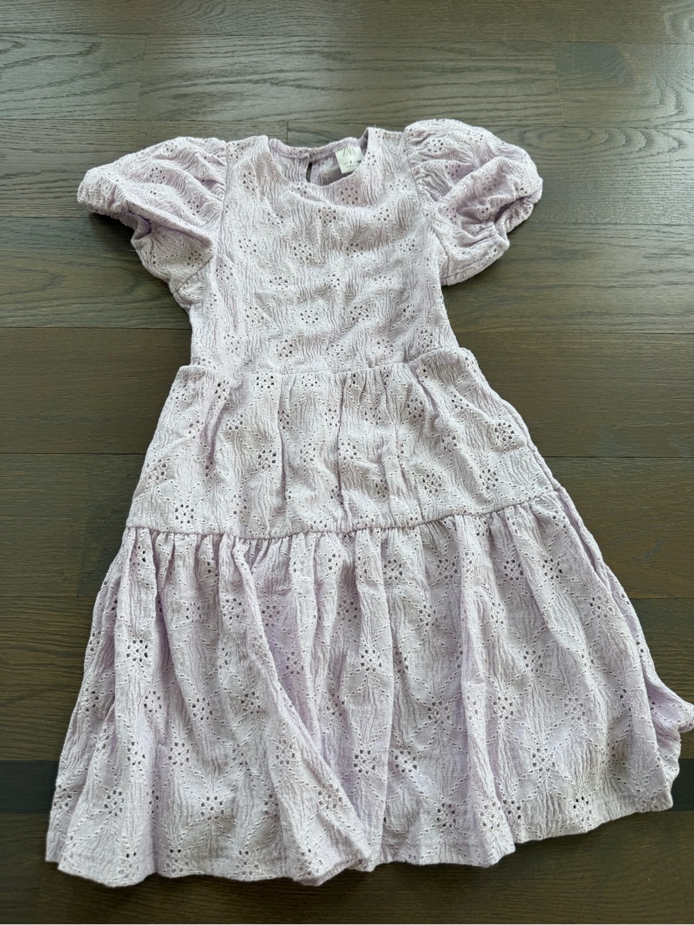 Zara Lilac Eyelet Puff-Sleeve Tiered Dress